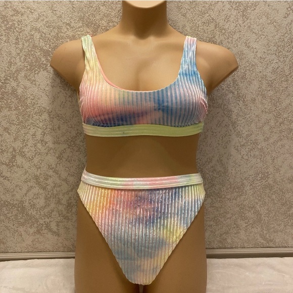 Dippin' Daisy's Rainbow Velvet Tie-Dye Ribbed Bikini - Picture 1 of 15